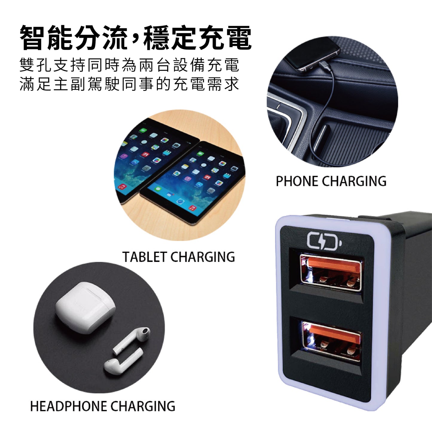 豐田TOYOTA 中型款3.0快充 USB+USB車充 崁入式車充預留孔