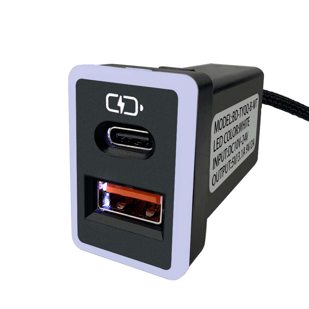 豐田TOYOTA 中型款3.0快充 USB+TYPE C車充 免挖孔崁入式車充