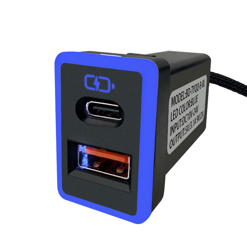 豐田TOYOTA 中型款3.0快充 USB+TYPE C車充 免挖孔崁入式車充
