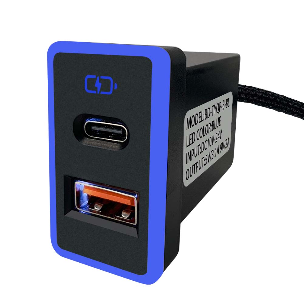 豐田TOYOTA 大型款變色燈 TYPEC+USB 雙孔車充 預留孔崁入式3.0快充【Carster】