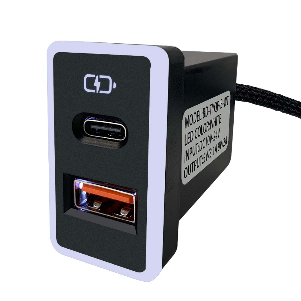 豐田TOYOTA 大型款變色燈 TYPEC+USB 雙孔車充 預留孔崁入式3.0快充【Carster】