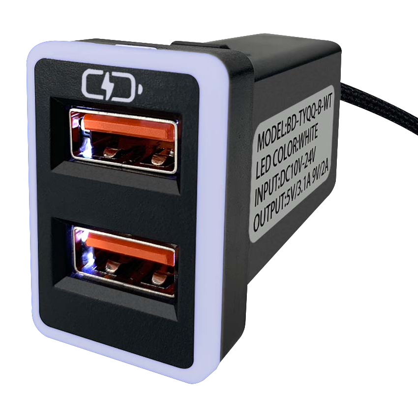 豐田TOYOTA 中型款變色燈 USB+USB雙孔車充 免挖孔崁入式3.0快充