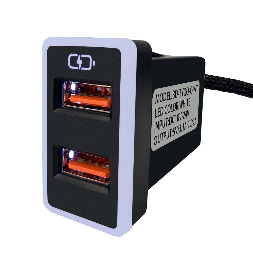豐田TOYOTA 大型款變色燈 USB+USB雙孔車充 預留孔崁入式3.0快充【Carster】