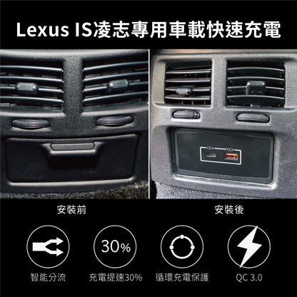 Lexus 凌志後排出風口 USB+TYPE C 雙孔車充 適用凌志 IS / GS