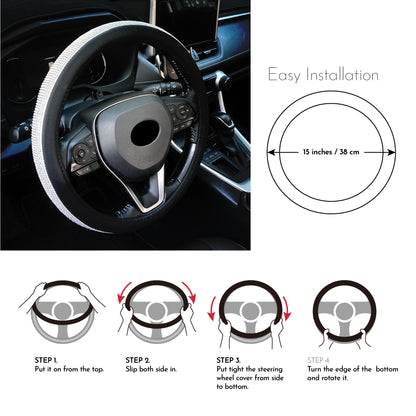 汽車專用時尚鑲鑽皮革方向盤套  適用於15英吋(約 38.1 公分)