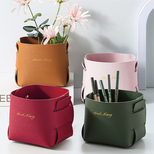 北歐風圓桶形皮革收納盒